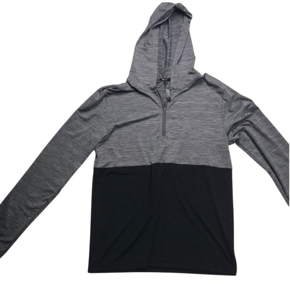 Gaiam Mens‎ Quarter Zip Hoodie Colorblock Space Dye Grey Black Medium